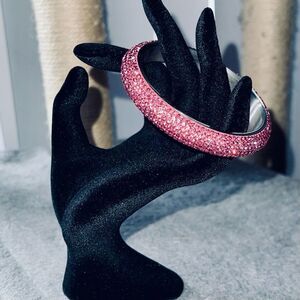Pink crystal sparkling Pave Marked Stainless Steel Slip-on Bracelet